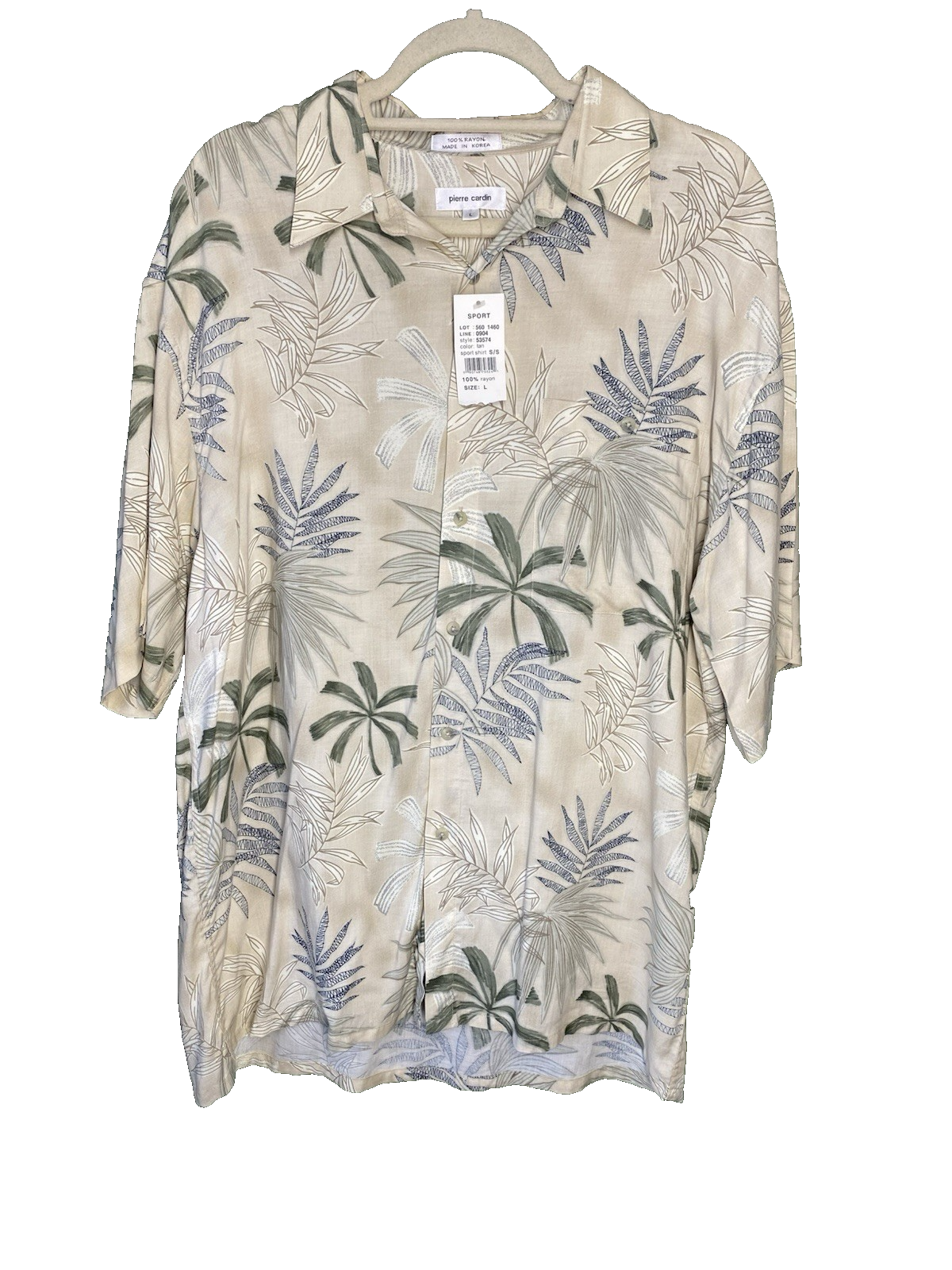Pierre Cardin Mens Large Nwtf Vntg Palm Batik Aloha Resort Button Camp Shirt